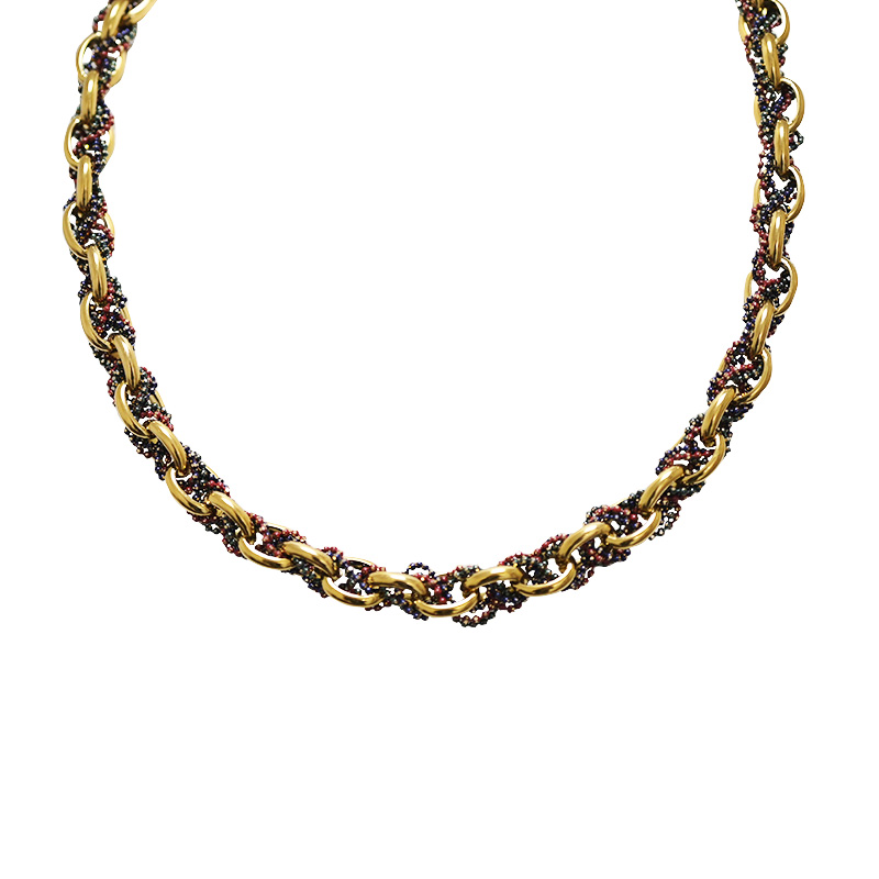 COLLANA INTRECCIATA CON CATENA DORATA E PERLINE SMALTATE - YNK24108B833 COLLANA INTRECCIATA CON CATENA DORATA E PERLINE SMALTATE - YNK24108B833