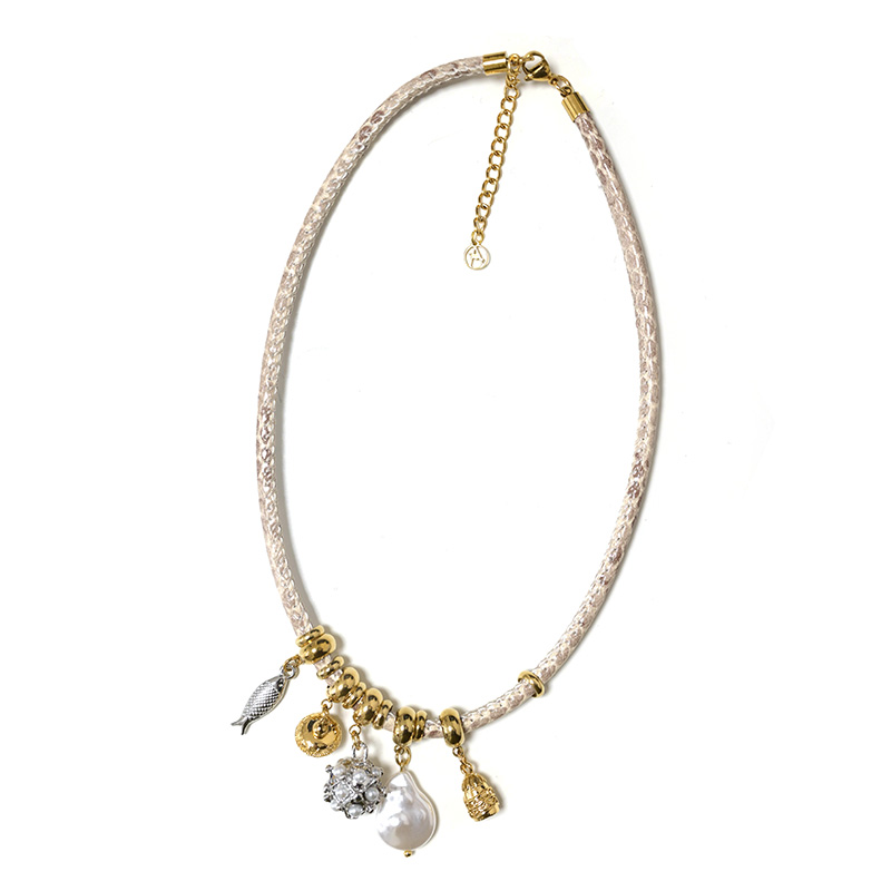 COLLANA IN CORDA DI PELLE MACULATA CON PENDENTI - YNK24116B713 COLLANA IN CORDA DI PELLE MACULATA CON PENDENTI - YNK24116B713