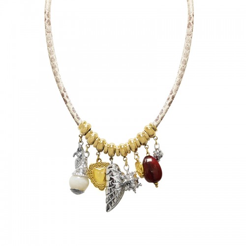 COLLANA IN CORDA DI PELLE MACULATA CON PENDENTI - YNK241184B715