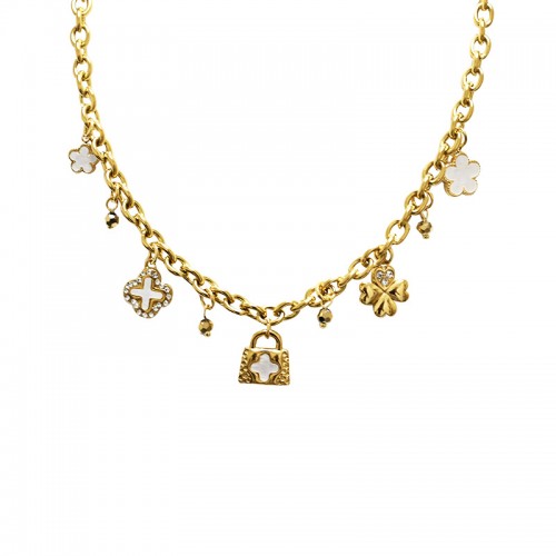 COLLANA A CATENA CON CHARMS E CRISTALLI - YNK241344B716
