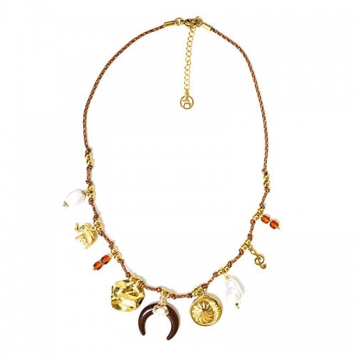 COLLANA FILO IN TESSUTO CON CHARMS CORNO MEZZALUNA - YNK241344B842