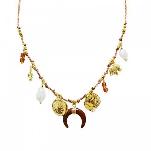 COLLANA FILO IN TESSUTO CON CHARMS CORNO MEZZALUNA - YNK241344B842