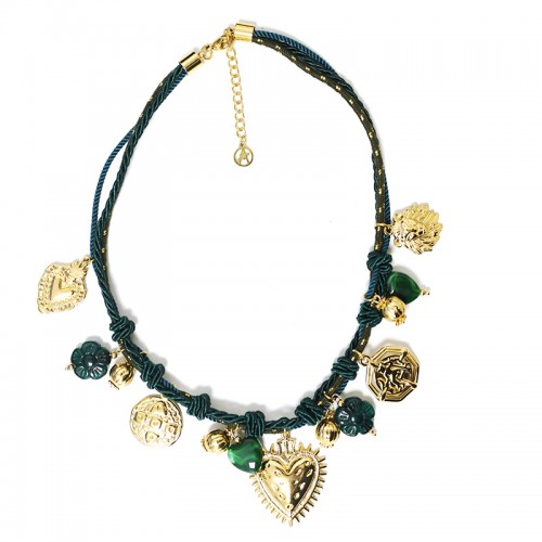 COLLANA FILO IN TESSUTO CON CHARMS CUORE - YNK24140B829