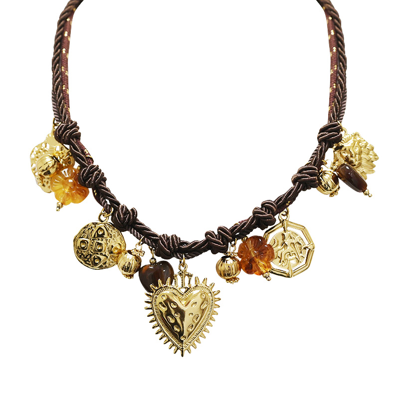 COLLANA FILO IN TESSUTO CON CHARMS CUORE - YNK24140B829