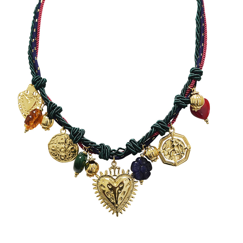 COLLANA FILO IN TESSUTO CON CHARMS CUORE - YNK24140B829