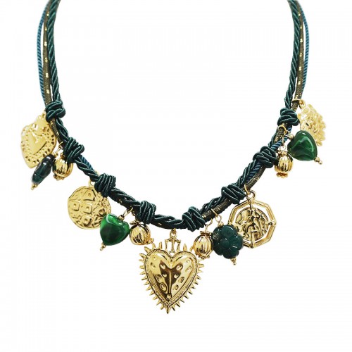 COLLANA FILO IN TESSUTO CON CHARMS CUORE - YNK24140B829
