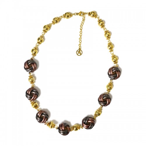 COLLANA CON SFERE DORATE E NODI SMALTATI - YNK241504B826