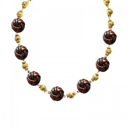 COLLANA CON SFERE DORATE E NODI SMALTATI - YNK241504B826