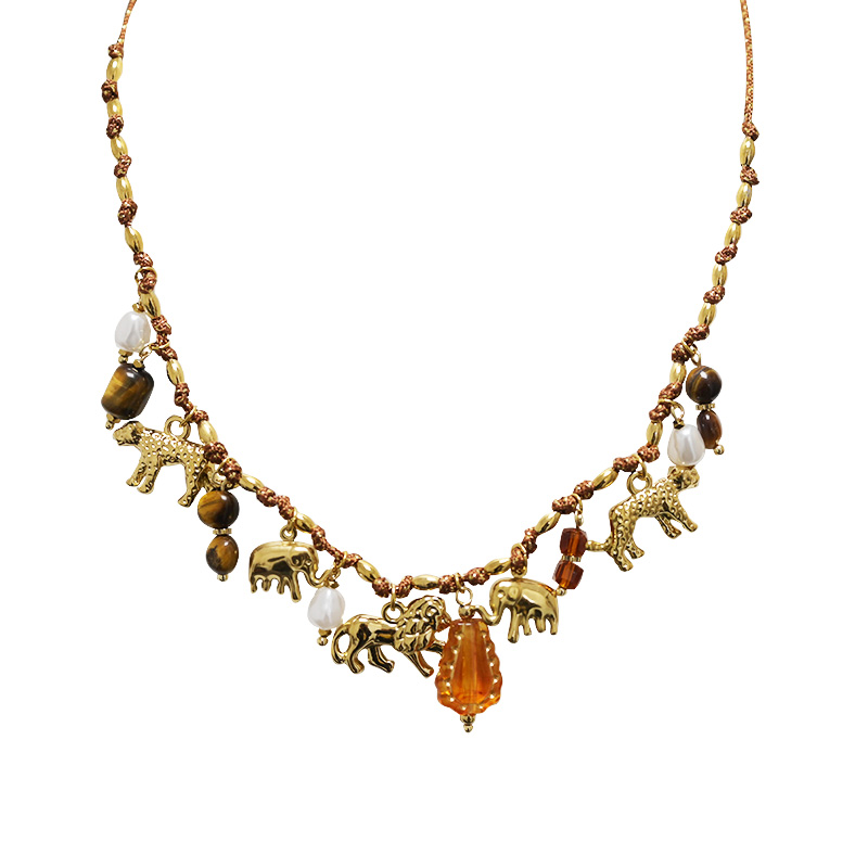 COLLANA FILO IN TESSUTO CON CHARMS ANIMALI - YNK241504B827