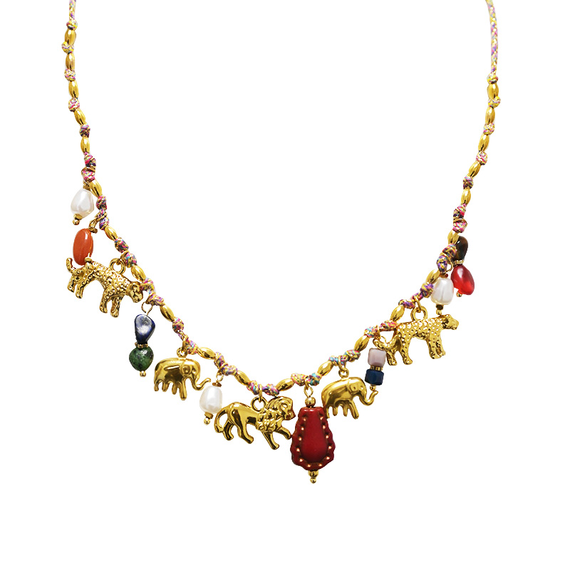 COLLANA FILO IN TESSUTO CON CHARMS ANIMALI - YNK241504B827