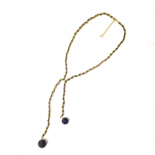 COLLANA LARIAT INTRECCIATA DORATA CON PERLINE SMALTATE E PENDENTI SFERICI - YNK241504B832