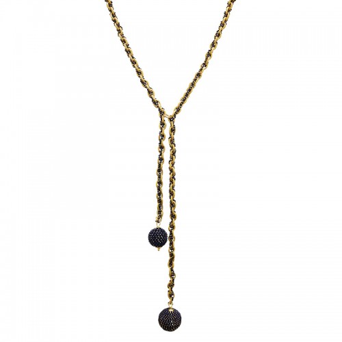 COLLANA LARIAT INTRECCIATA DORATA CON PERLINE SMALTATE E PENDENTI SFERICI - YNK241504B832