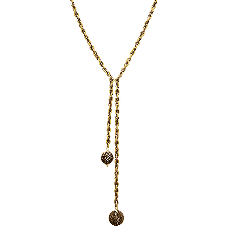 COLLANA LARIAT INTRECCIATA DORATA CON PERLINE SMALTATE E PENDENTI SFERICI - YNK241504B832