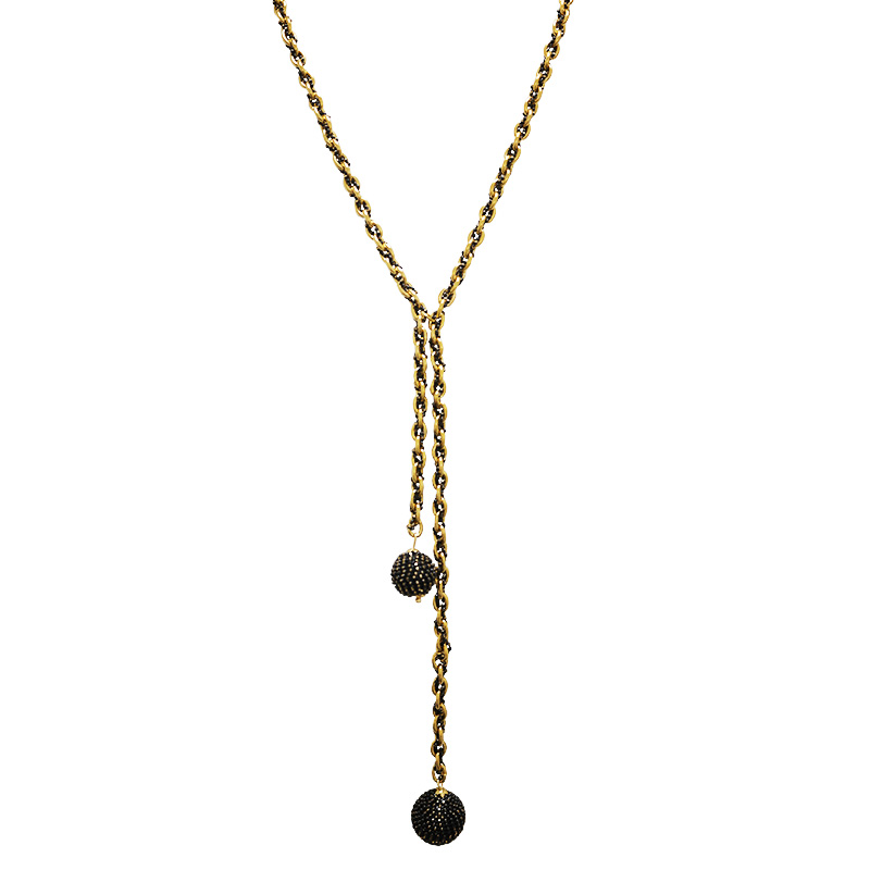 COLLANA LARIAT INTRECCIATA DORATA CON PERLINE SMALTATE E PENDENTI SFERICI - YNK241504B832