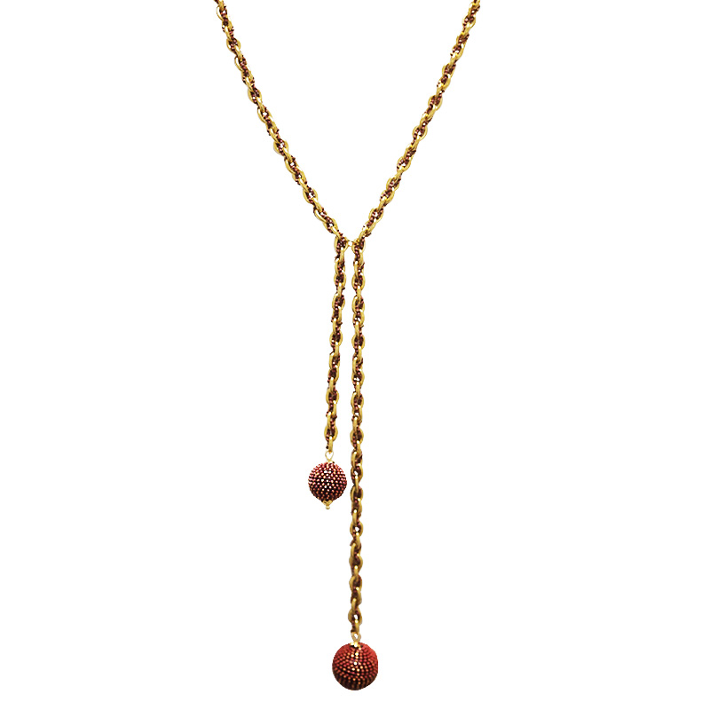 COLLANA LARIAT INTRECCIATA DORATA CON PERLINE SMALTATE E PENDENTI SFERICI - YNK241504B832