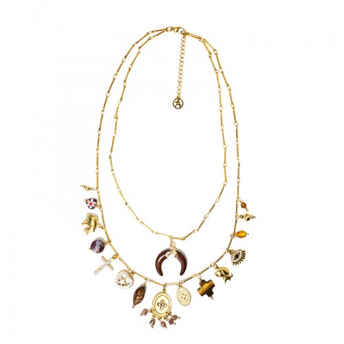 COLLANA DOPPIO FILO A CATENA CON CHARMS CORNO MEZZALUNA - YNK241584B843