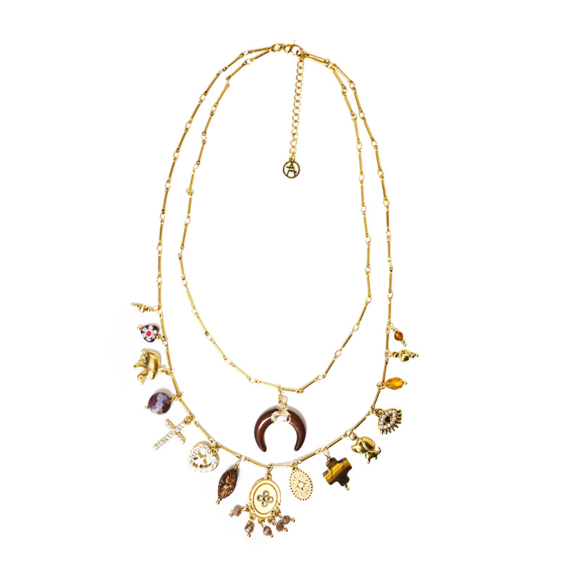 COLLANA DOPPIO FILO A CATENA CON CHARMS CORNO MEZZALUNA - YNK241584B843 COLLANA DOPPIO FILO A CATENA CON CHARMS CORNO MEZZALUNA - YNK241584B843