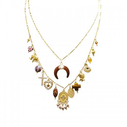 COLLANA DOPPIO FILO A CATENA CON CHARMS CORNO MEZZALUNA - YNK241584B843