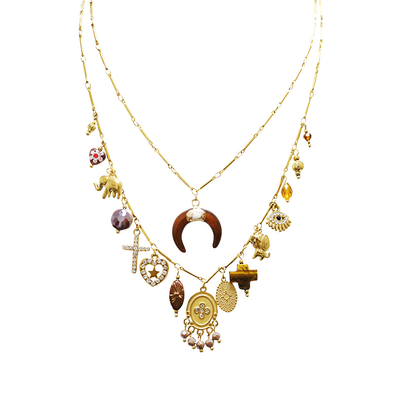 COLLANA DOPPIO FILO A CATENA CON CHARMS CORNO MEZZALUNA - YNK241584B843 COLLANA DOPPIO FILO A CATENA CON CHARMS CORNO MEZZALUNA - YNK241584B843