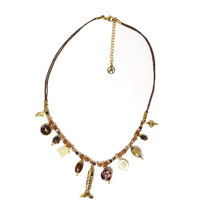 COLLANA FILO IN TESSUTO CON CHARMS PESCE - YNK24168B830