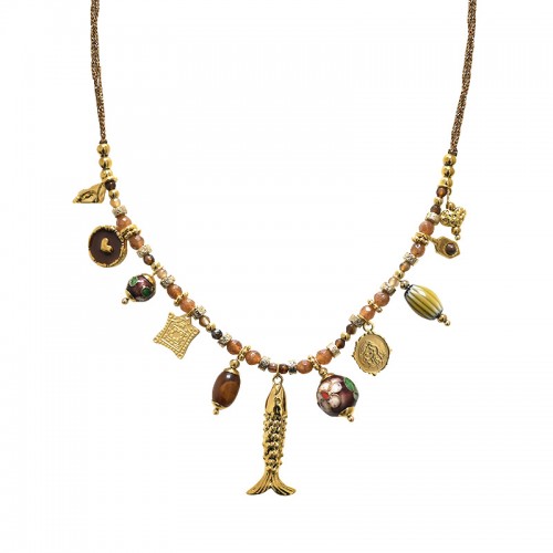 COLLANA FILO IN TESSUTO CON CHARMS PESCE - YNK24168B830