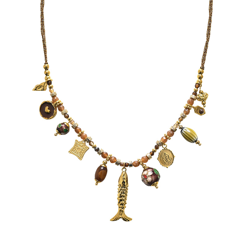 COLLANA FILO IN TESSUTO CON CHARMS PESCE - YNK24168B830