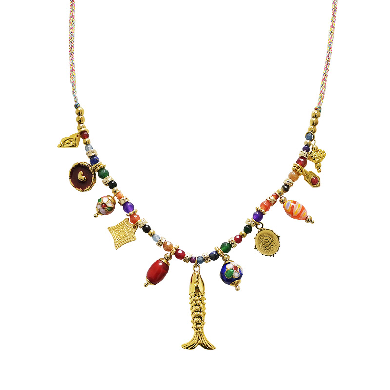 COLLANA FILO IN TESSUTO CON CHARMS PESCE - YNK24168B830