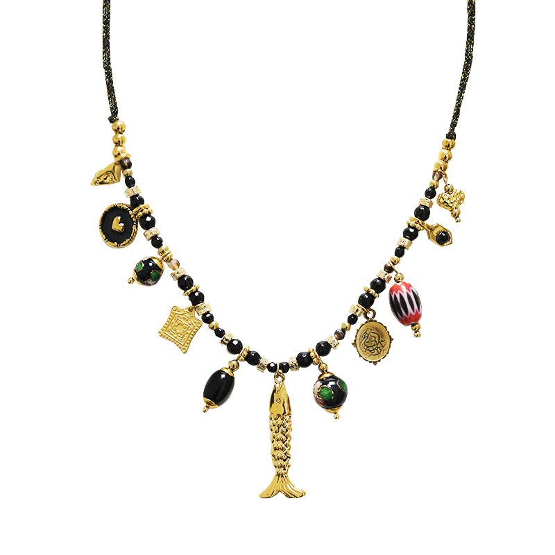 COLLANA FILO IN TESSUTO CON CHARMS PESCE - YNK24168B830