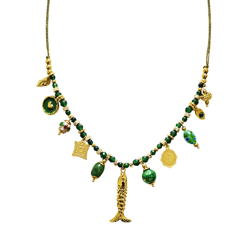 COLLANA FILO IN TESSUTO CON CHARMS PESCE - YNK24168B830