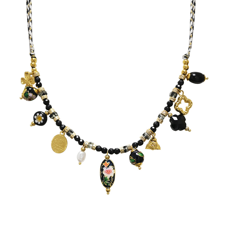 COLLANA FILO IN TESSUTO CON PERLINE E CHARMS - YNK24176B831 COLLANA FILO IN TESSUTO CON PERLINE E CHARMS - YNK24176B831
