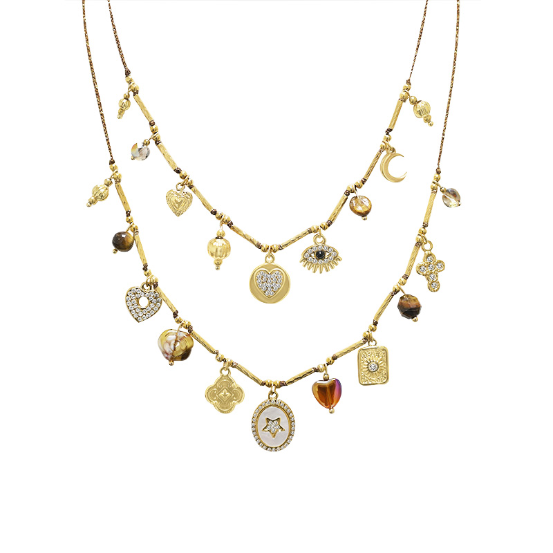 COLLANA DOPPIO FILO IN TESSUTO CON CHARMS - YNK24176B838