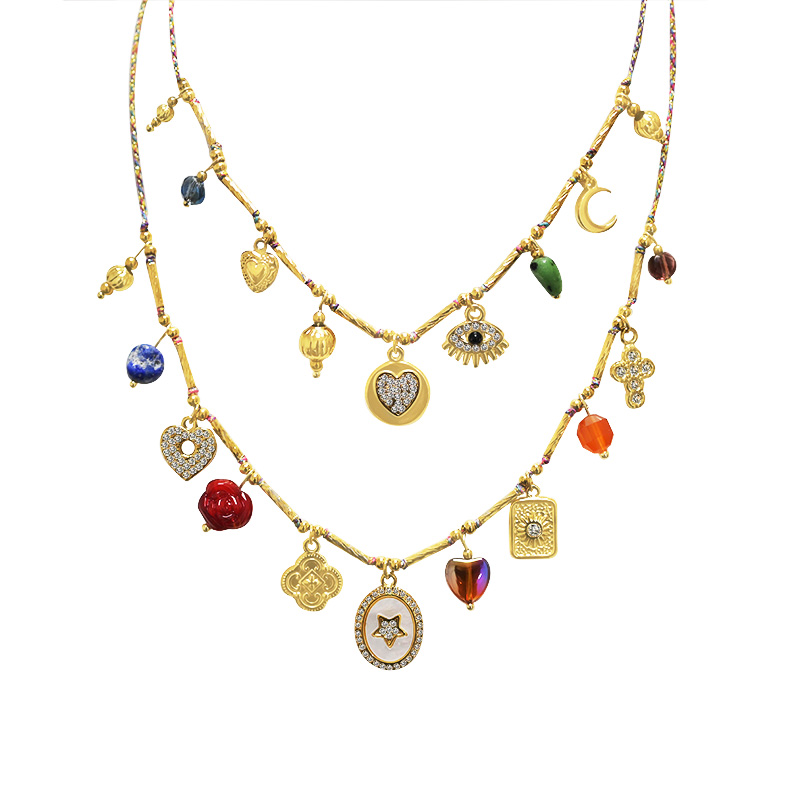 COLLANA DOPPIO FILO IN TESSUTO CON CHARMS - YNK24176B838