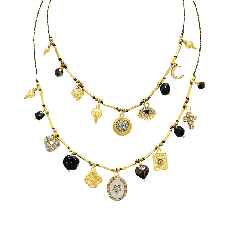 COLLANA DOPPIO FILO IN TESSUTO CON CHARMS - YNK24176B838