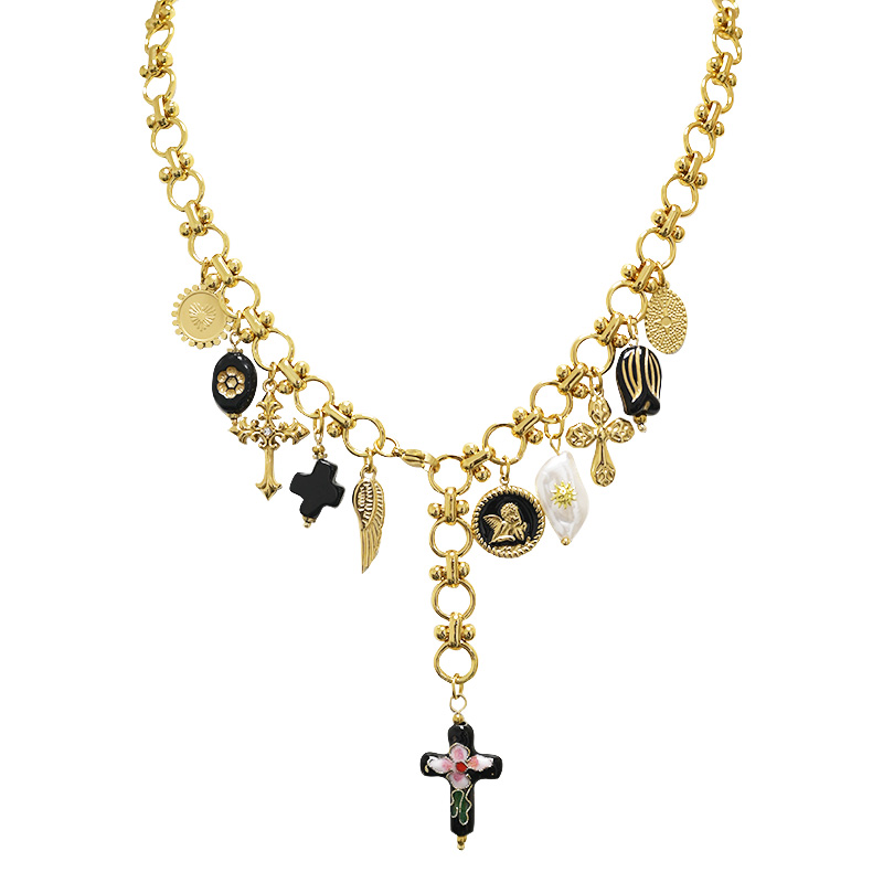 COLLANA A Y REGOLABILE CON CHARMS CROCE - YNK24184B841
