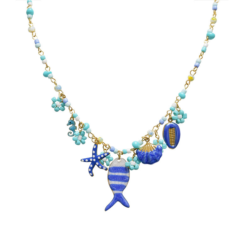 COLLANA CON PERLINE COLORATE E CHARMS MARINI - YNK25140C382