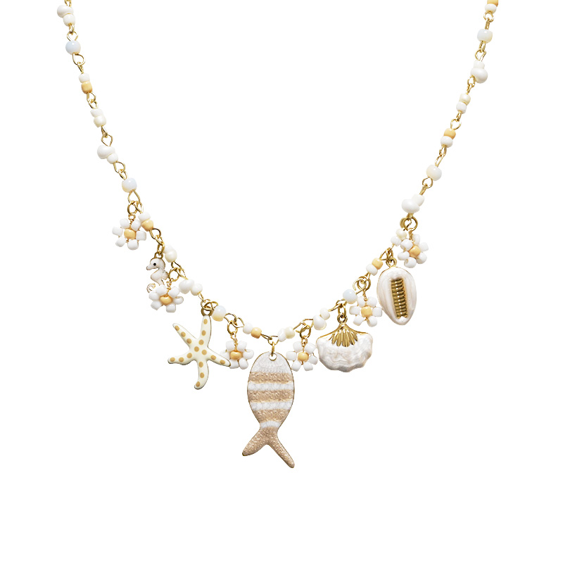 COLLANA CON PERLINE COLORATE E CHARMS MARINI - YNK25140C382