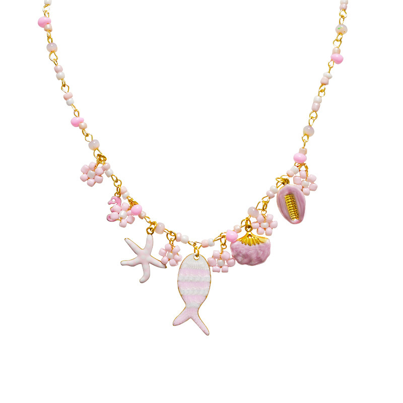 COLLANA CON PERLINE COLORATE E CHARMS MARINI - YNK25140C382