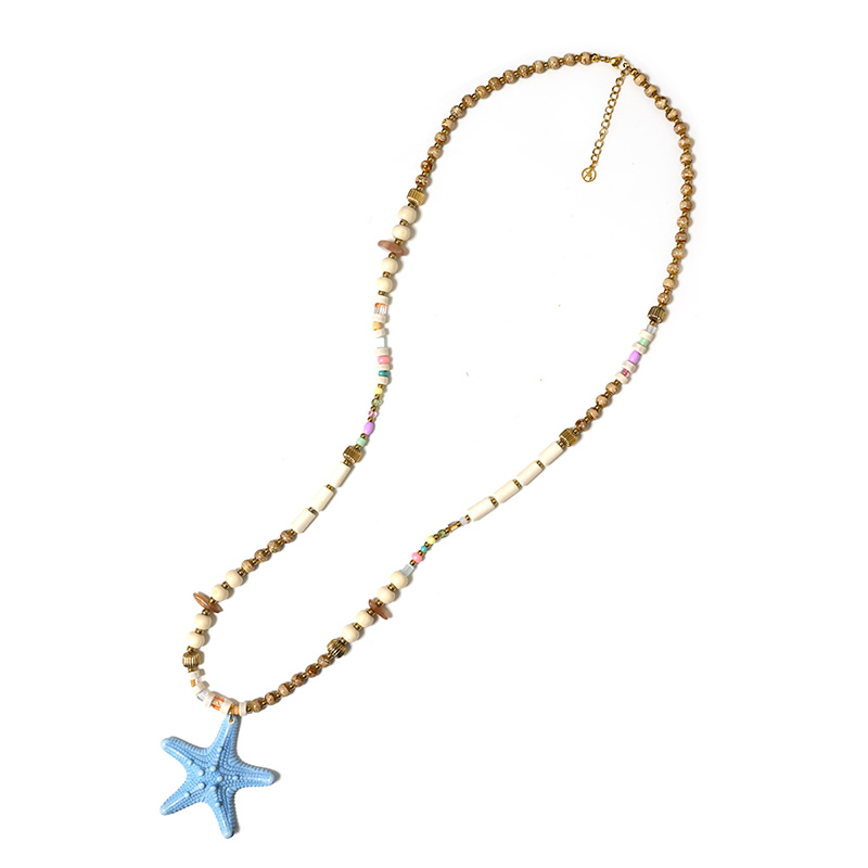 COLLANA LUNGA CON PERLINE IN PLASTICA E CIONDOLO STELLA MARINA - YNK25140C385