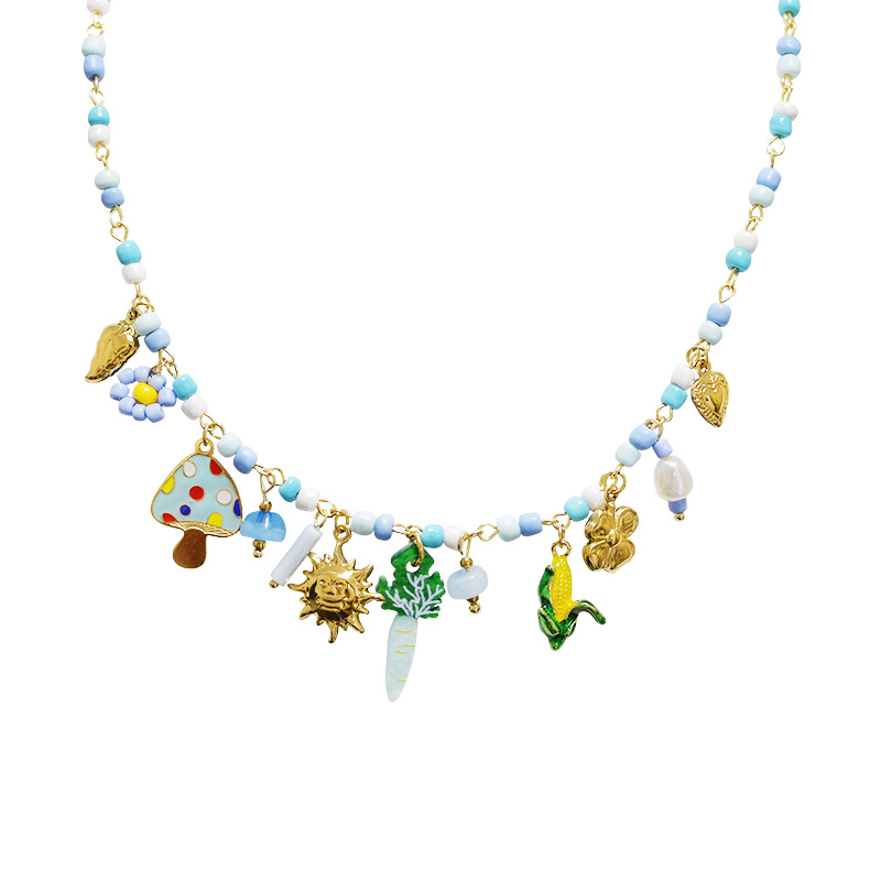 COLLANA CON PERLINE COLORATE E CHARMS - YNK25144C380