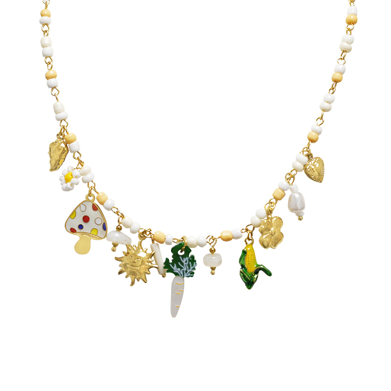 COLLANA CON PERLINE COLORATE E CHARMS - YNK25144C380