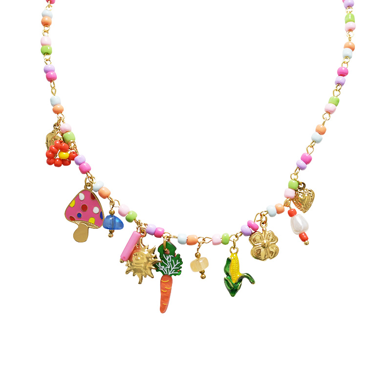 COLLANA CON PERLINE COLORATE E CHARMS - YNK25144C380