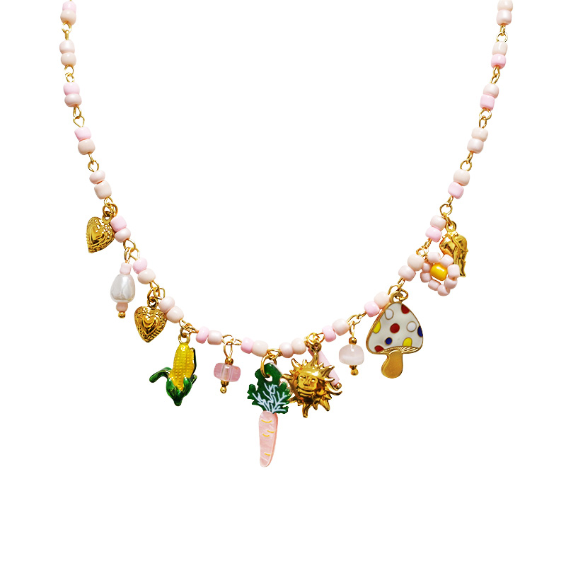 COLLANA CON PERLINE COLORATE E CHARMS - YNK25144C380