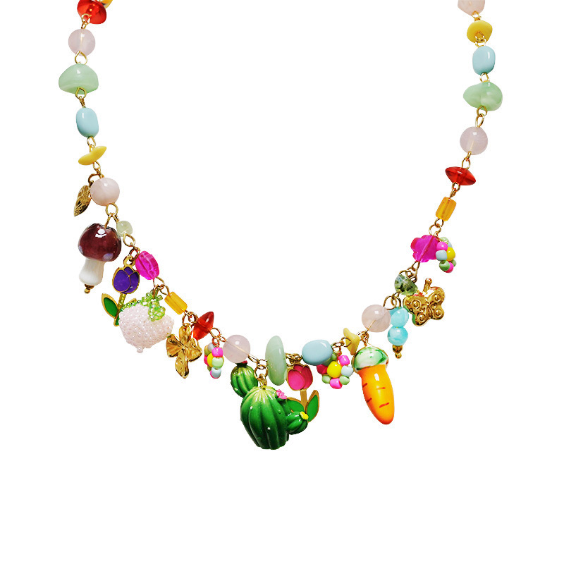 COLLANA CON PERLINE COLORATE E CHARMS NATURALI - YNK25148C381