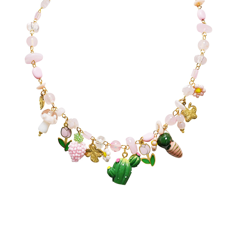 COLLANA CON PERLINE COLORATE E CHARMS NATURALI - YNK25148C381