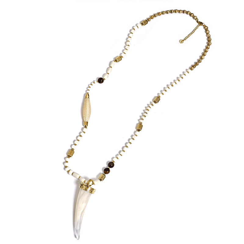 COLLANA LUNGA CON PERLINE IN PLASTICA E CIONDOLO CORNO - YNK25148C386