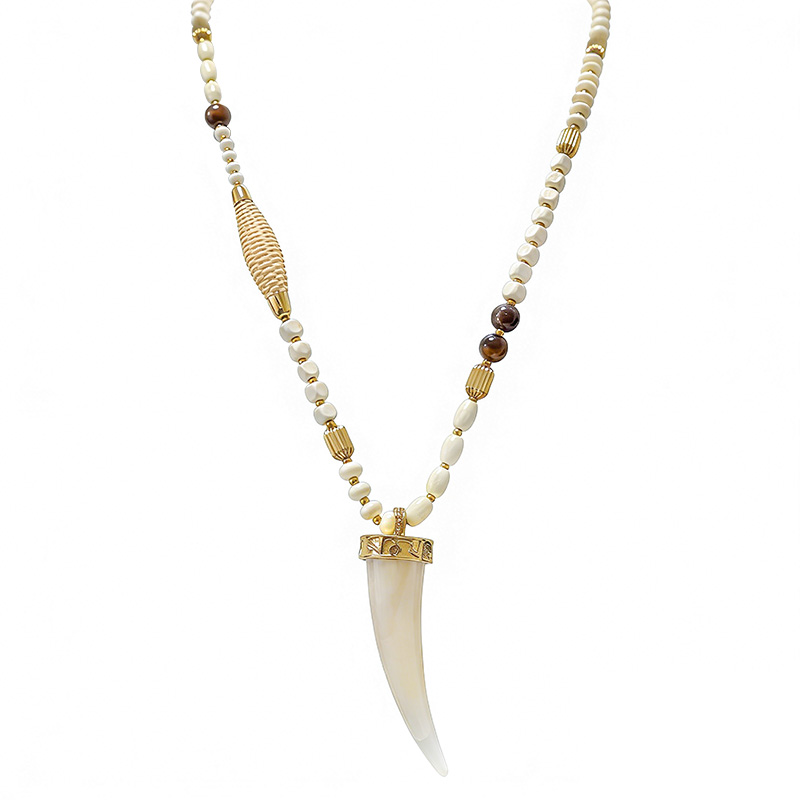 COLLANA LUNGA CON PERLINE IN PLASTICA E CIONDOLO CORNO - YNK25148C386