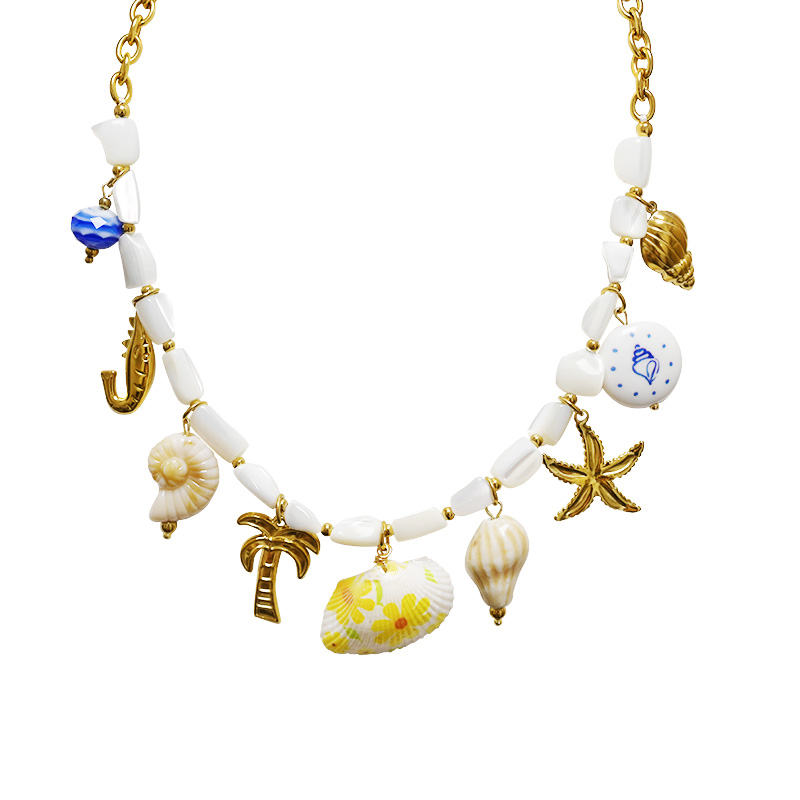 COLLANA CON CHARMS MARINI E PERLINE IN MADREPERLA - YNK25152C365