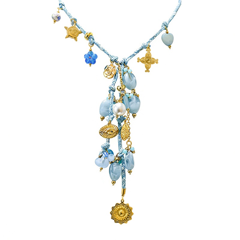 COLLANA LUNGA A Y CON CORDINO COLORATO E CHARMS - YNK25156C387