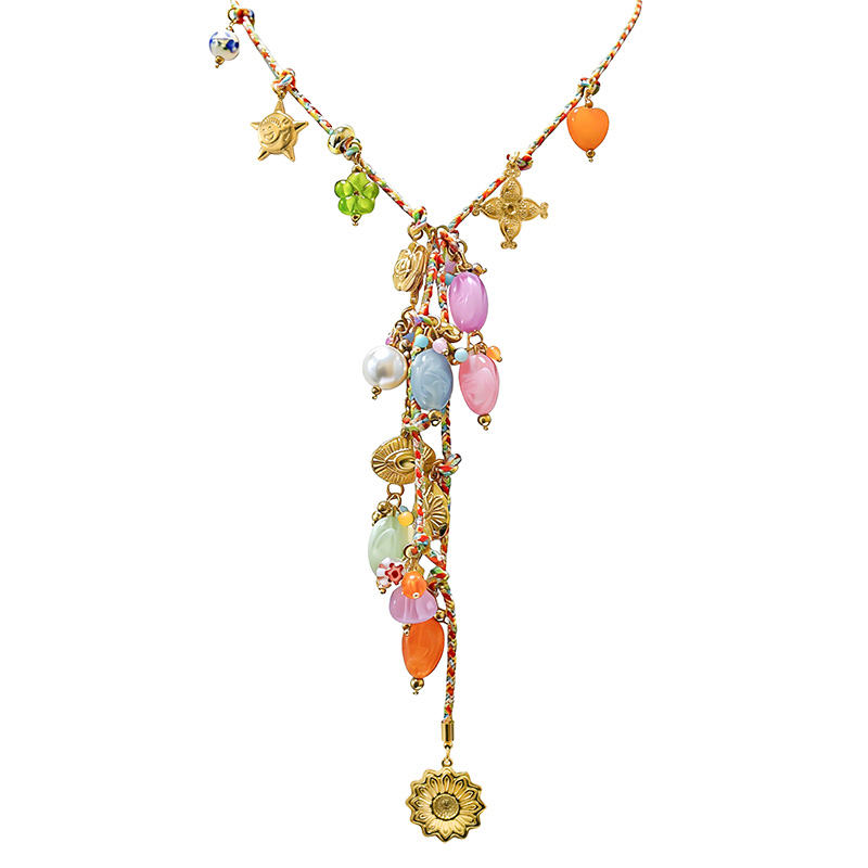 COLLANA LUNGA A Y CON CORDINO COLORATO E CHARMS - YNK25156C387