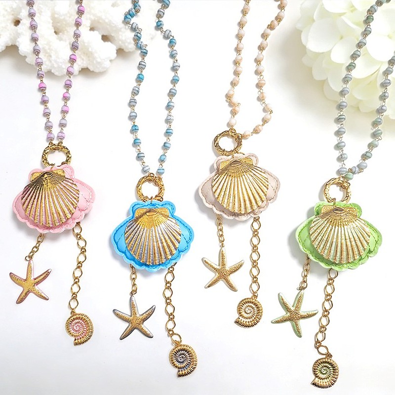 COLLANA LUNGA DI PERLINE CON CIONDOLI MARINI - YNK25156C388